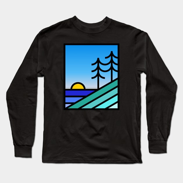 Nature inspiration: Landscape badge with sunset and trees (retro design) Long Sleeve T-Shirt by AtlasMirabilis